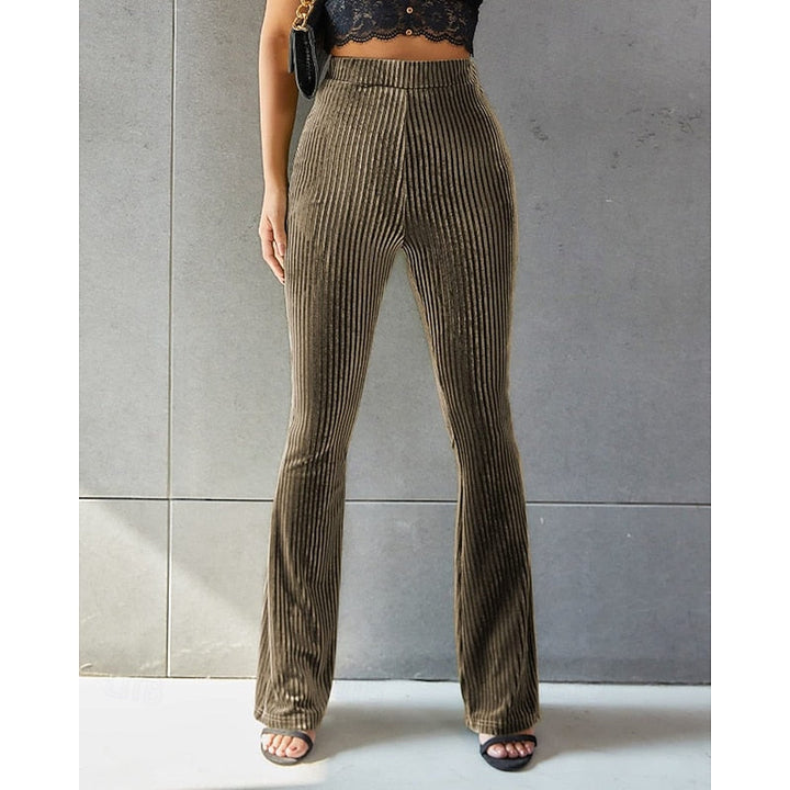 Women's Ribbed High-Waist Flared Trousers