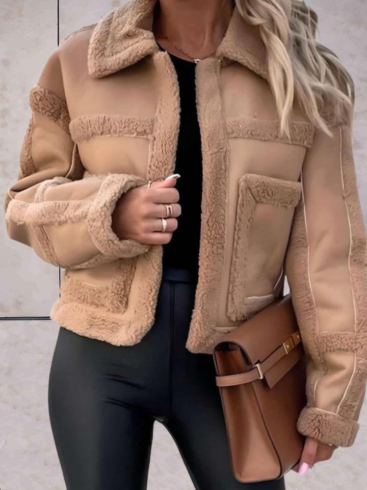 Women's faux shearling jacket Lydia in Camel – front view