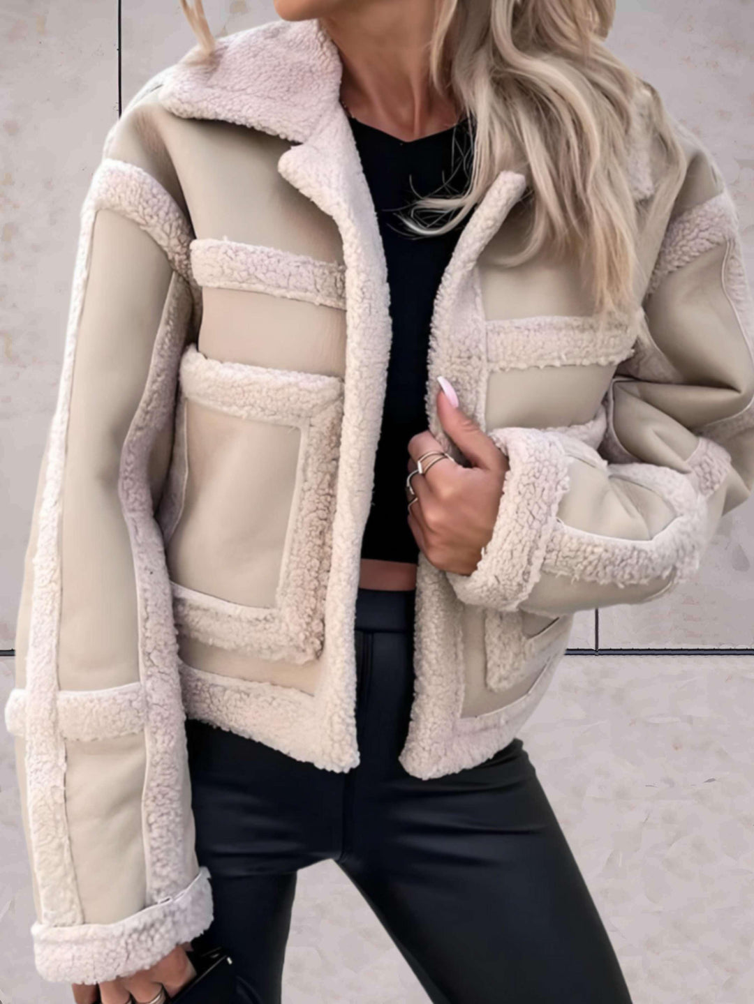 Women's faux shearling jacket Lydia in Beige – front view