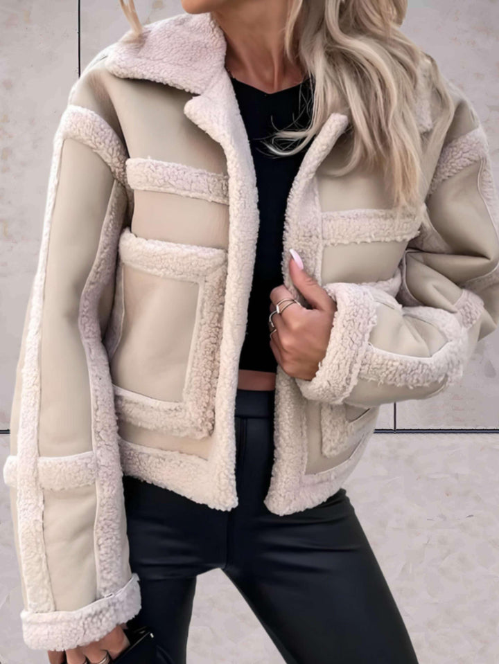 Women's faux shearling jacket Lydia in Beige – front view