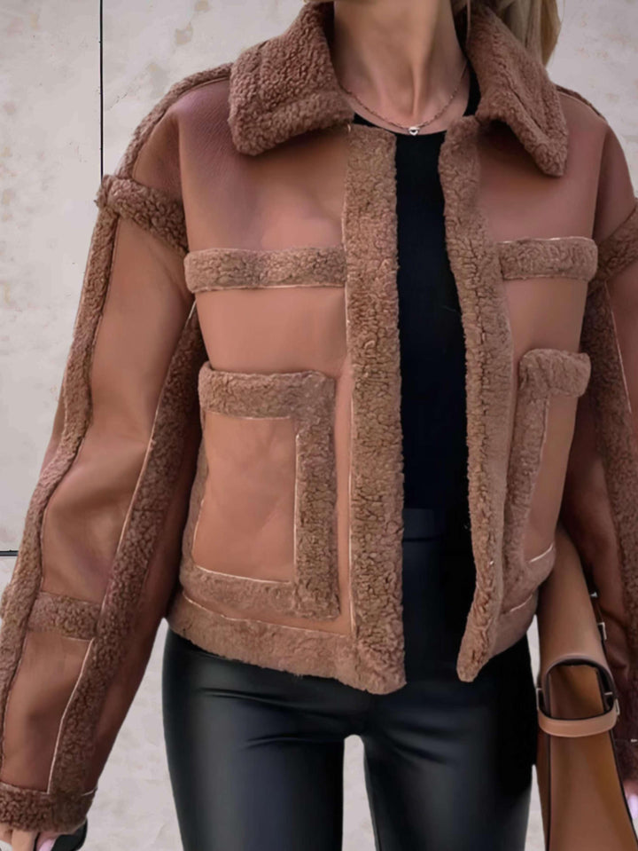 Women's faux shearling jacket Lydia in Dark Brown – front view