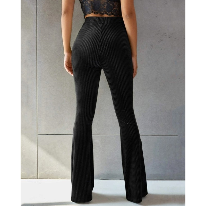 Women's Ribbed High-Waist Flared Trousers