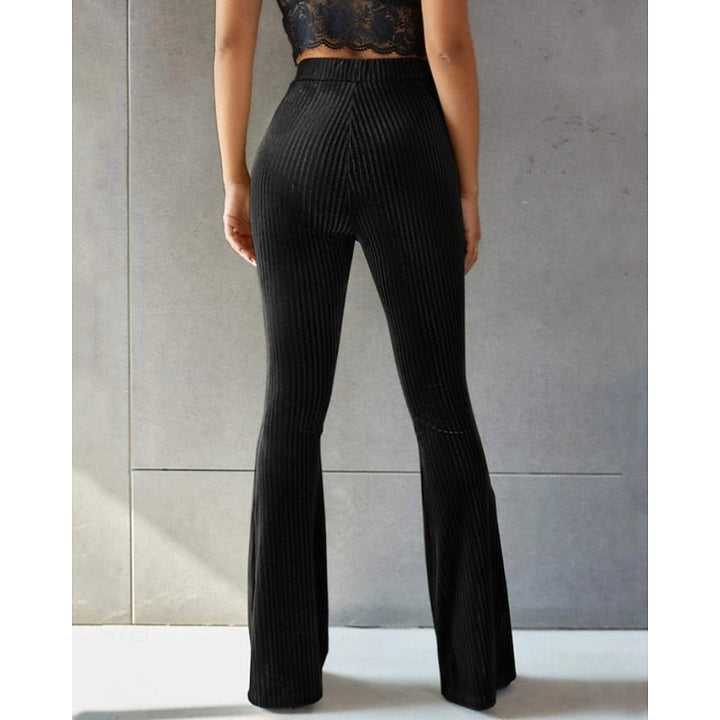 Women's Ribbed High-Waist Flared Trousers
