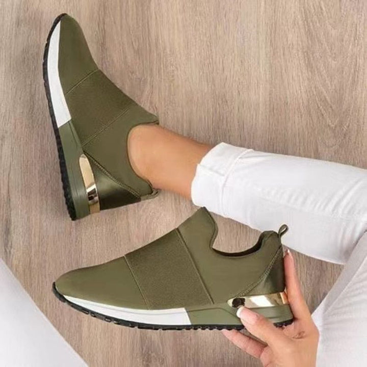 Women's Black Slip-On Wedge Trainers with Gold Detail