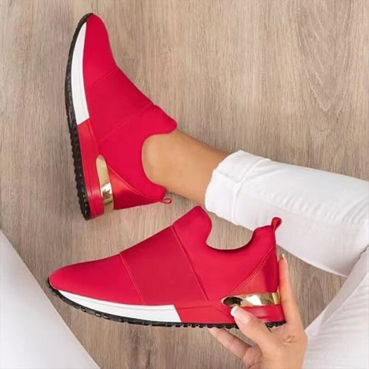 Women's Black Slip-On Wedge Trainers with Gold Detail