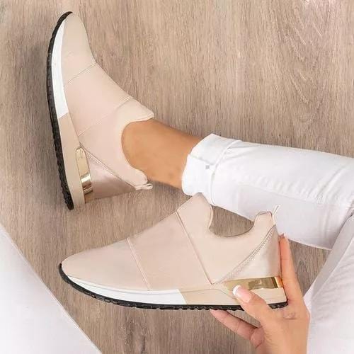 Women's Black Slip-On Wedge Trainers with Gold Detail