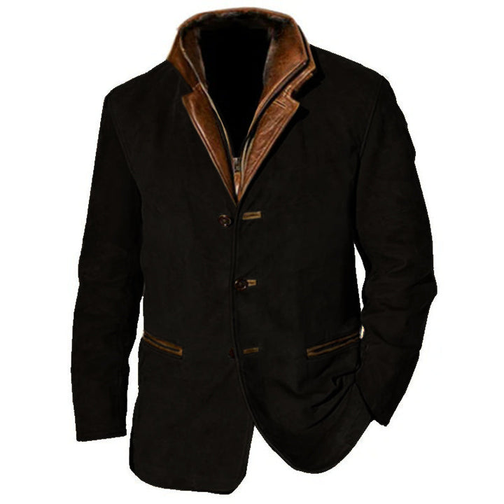 Men's Suede-Effect Fur-Look Collar Jacket Bruce in Black – front view
