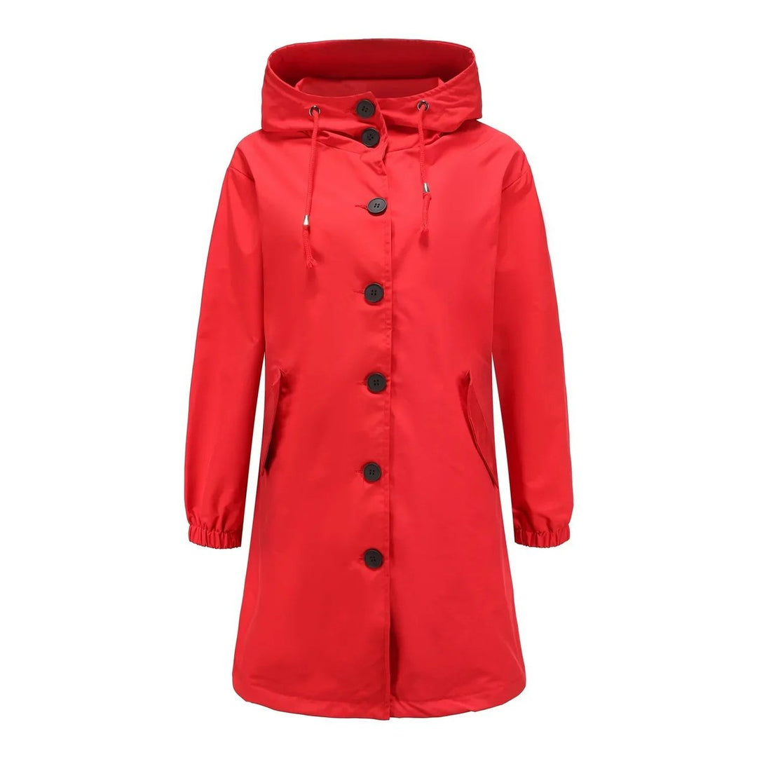 Women's Water-Resistant Hooded Trench Coat Button-Front