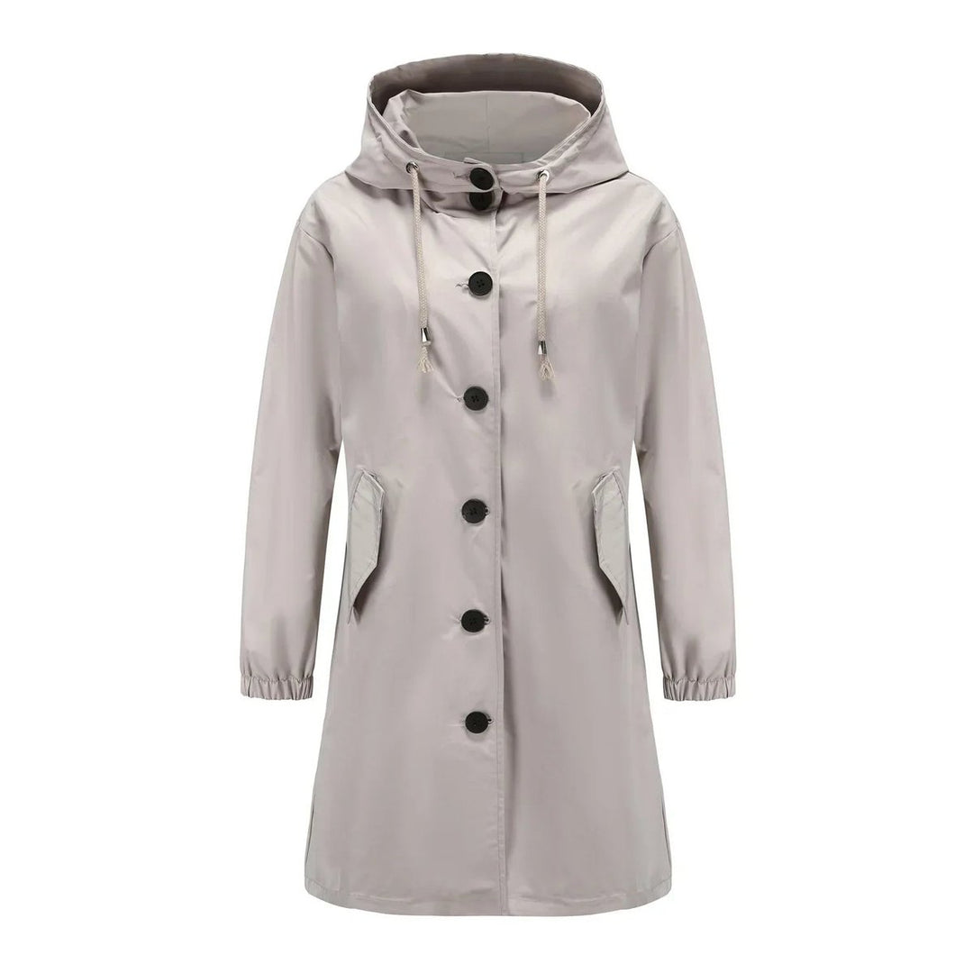 Women's Water-Resistant Hooded Trench Coat Button-Front