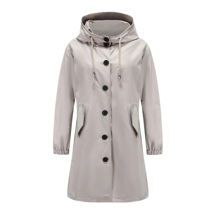 Women's Water-Resistant Hooded Trench Coat Button-Front