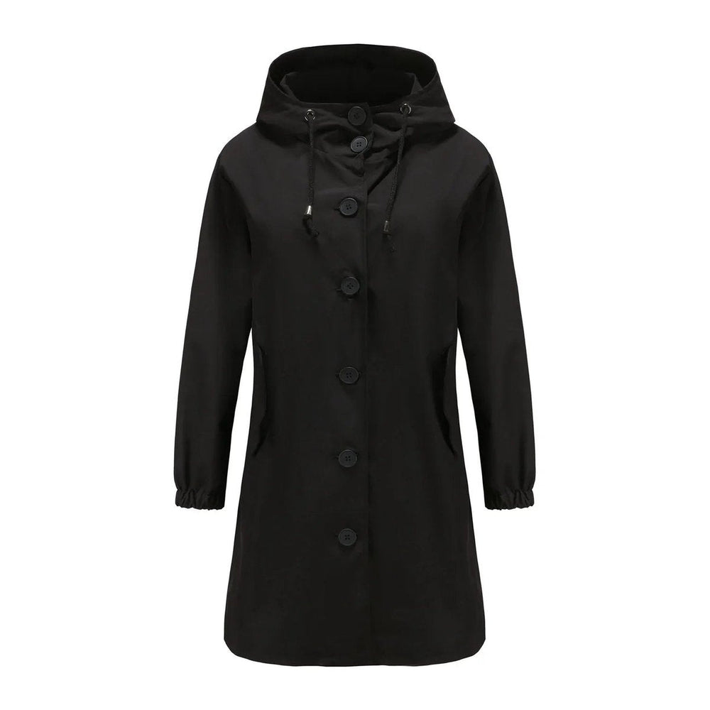 Women's Water-Resistant Hooded Trench Coat Button-Front