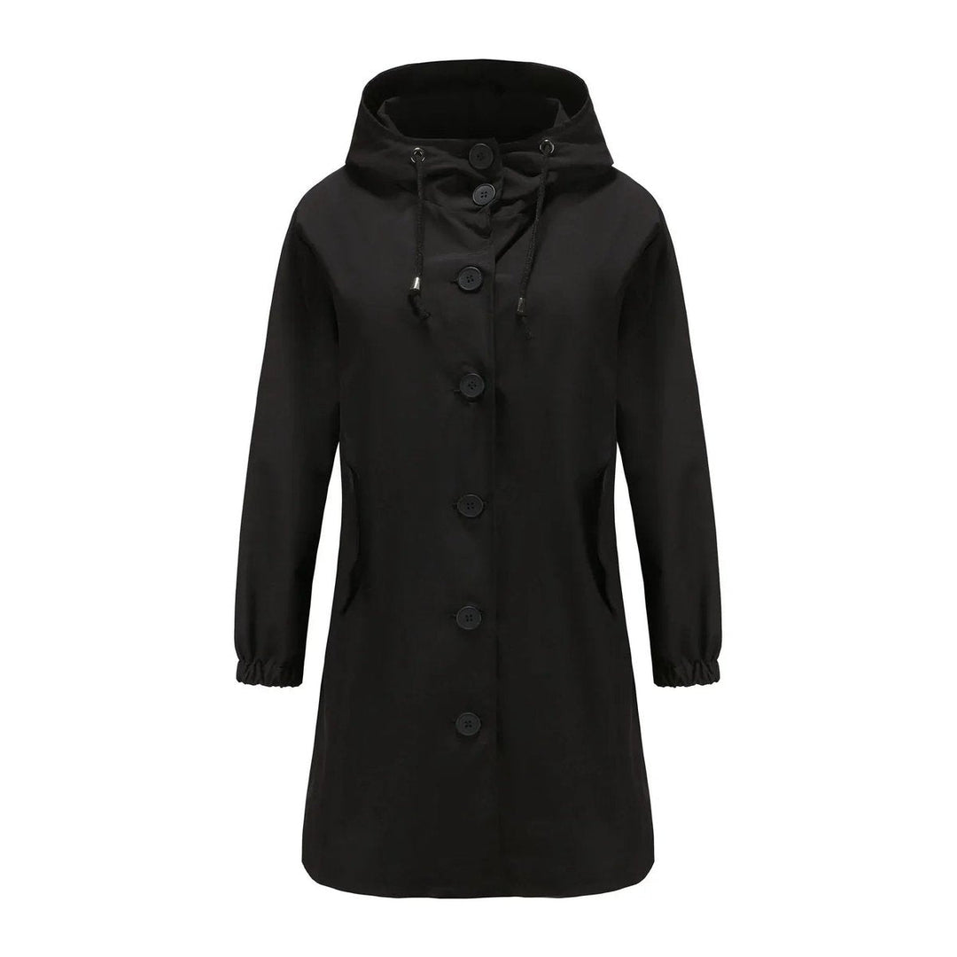 Women's Water-Resistant Hooded Trench Coat Button-Front