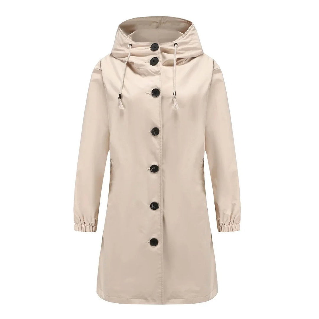 Women's Water-Resistant Hooded Trench Coat Button-Front