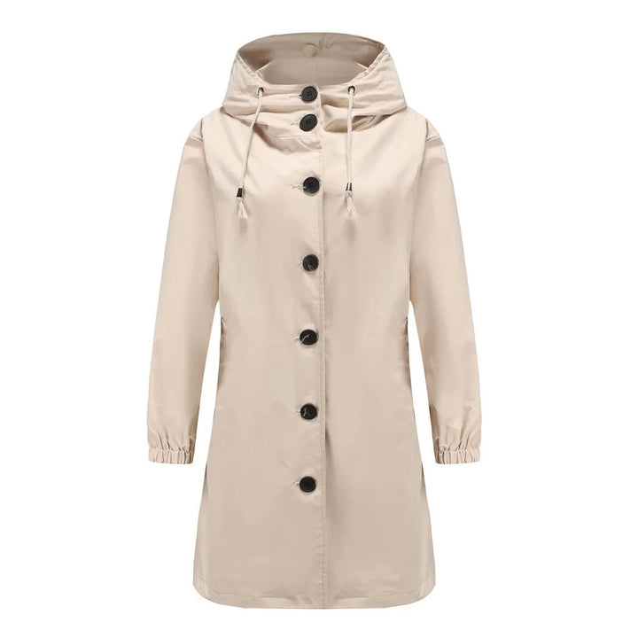 Women's Water-Resistant Hooded Trench Coat Button-Front