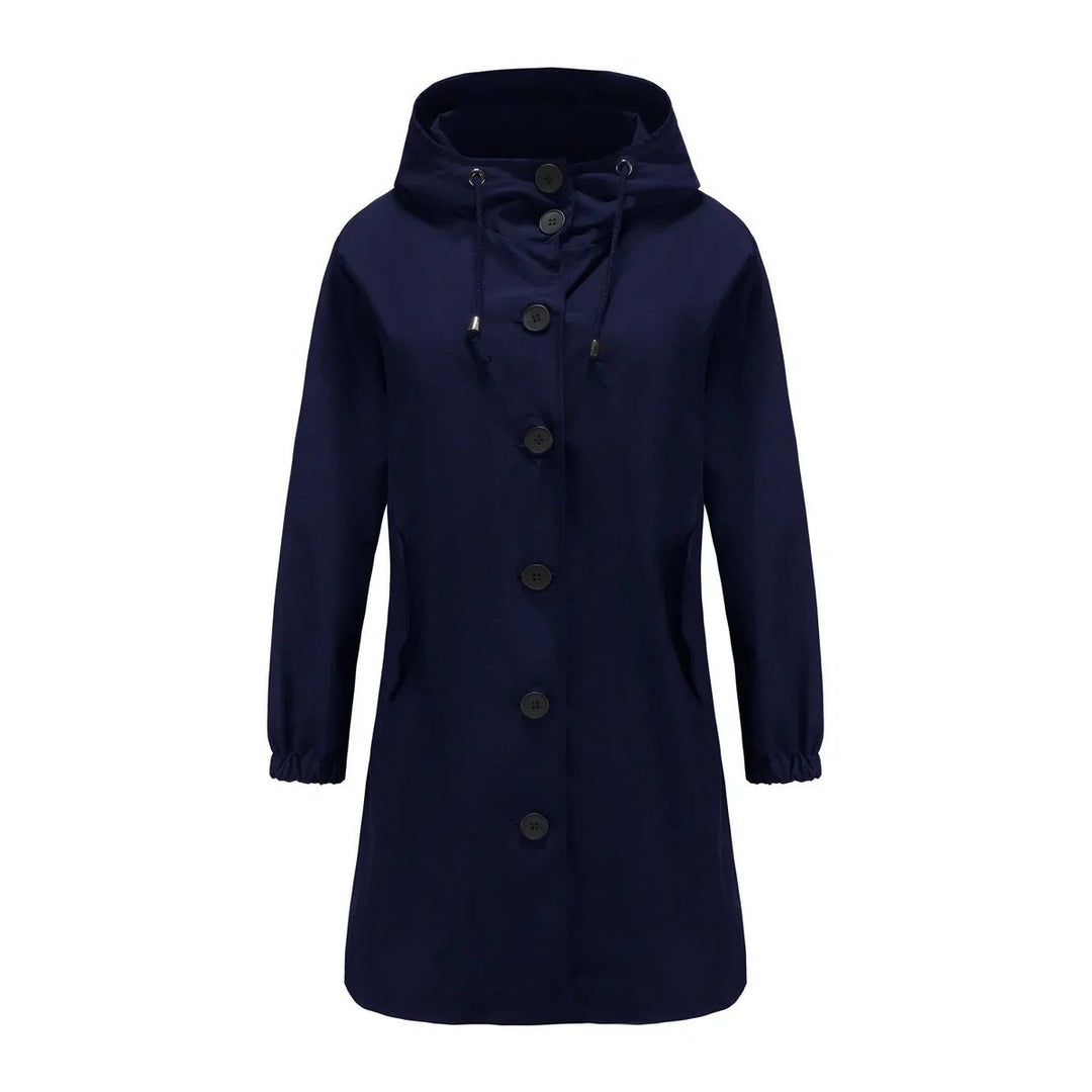 Women's Water-Resistant Hooded Trench Coat Button-Front