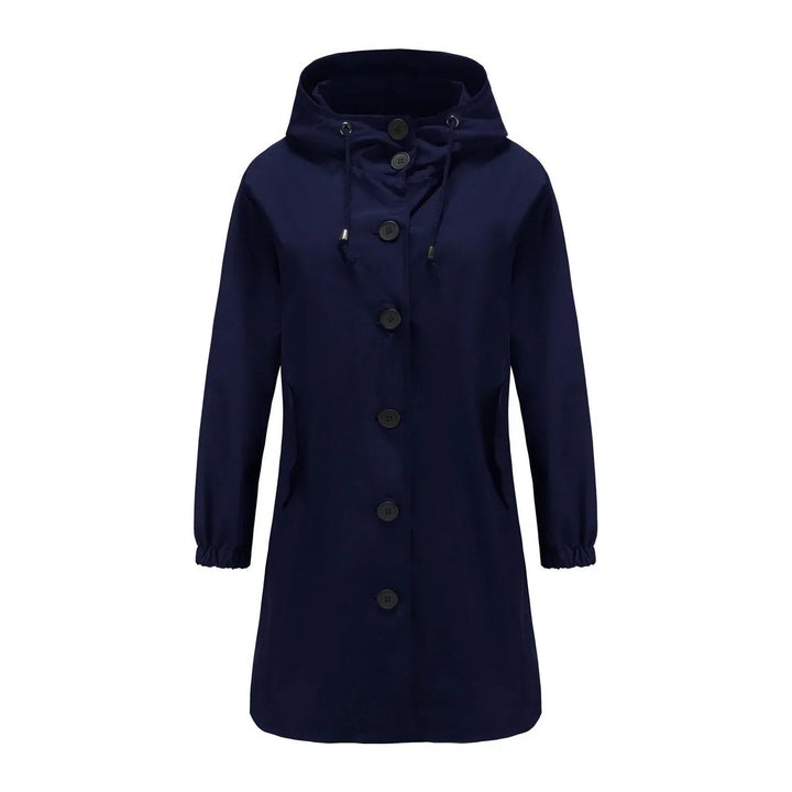 Women's Water-Resistant Hooded Trench Coat Button-Front