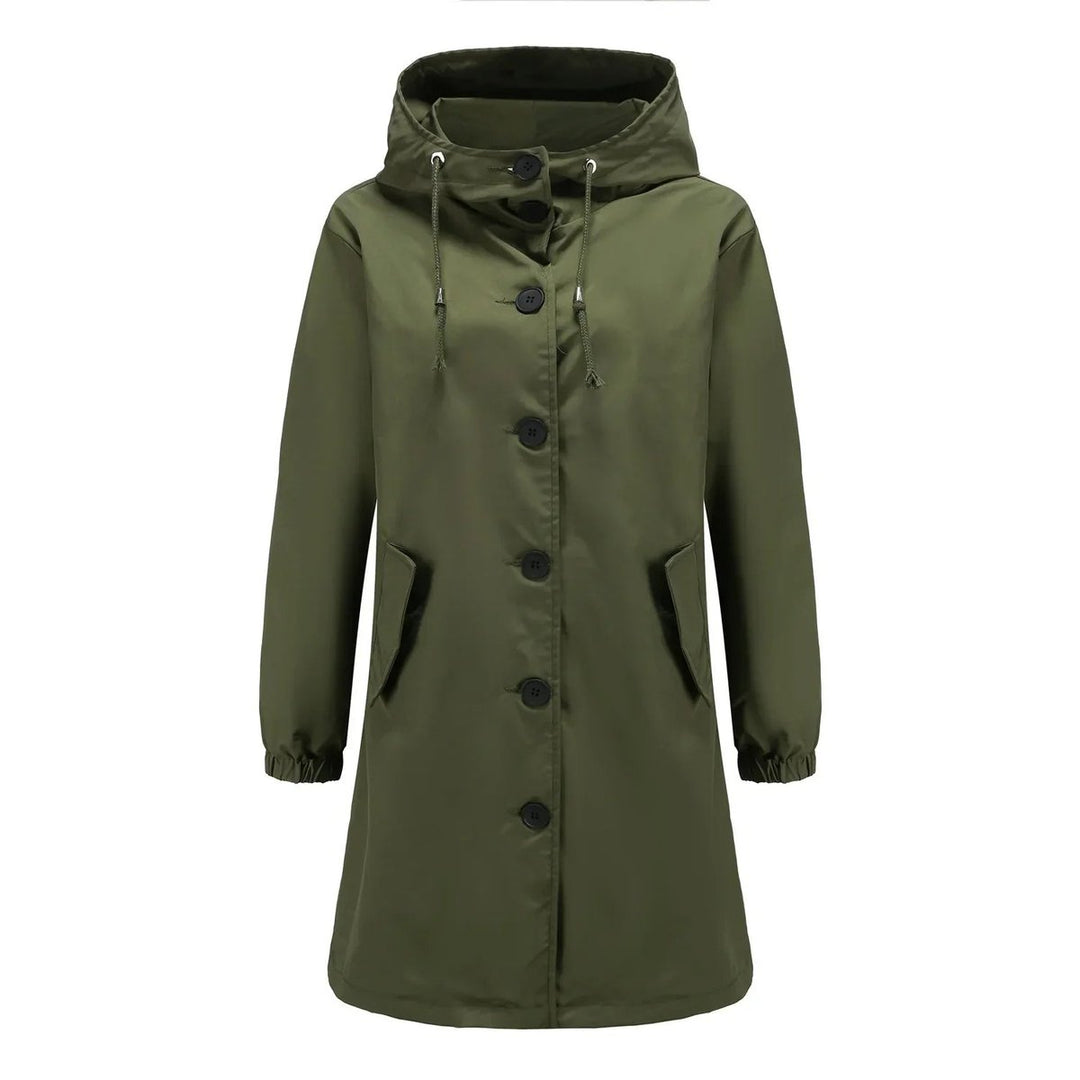 Women's Water-Resistant Hooded Trench Coat Button-Front