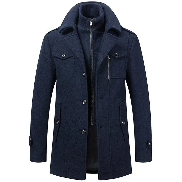 Men's 2-in-1 overcoat with zip bib collar Calder in Blue – front view