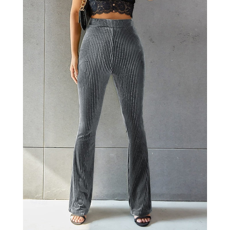 Women's Ribbed High-Waist Flared Trousers