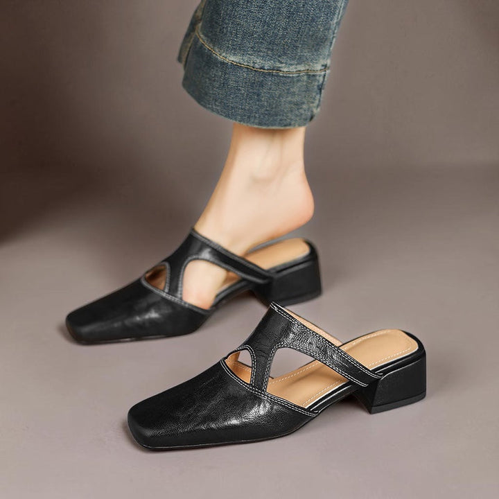 Women's Leather Block Heel Mules – Dessa