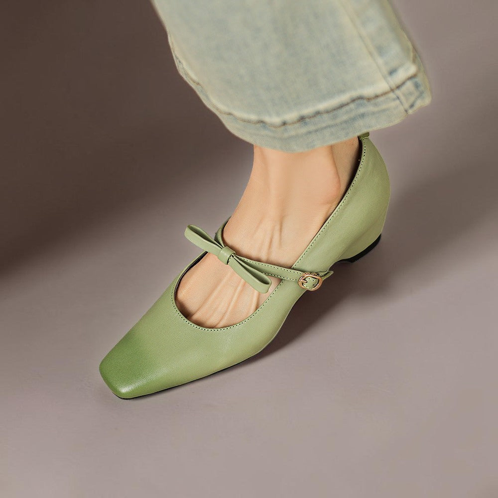 Women's Bow Strap Leather Mary Jane Shoes – Bryony