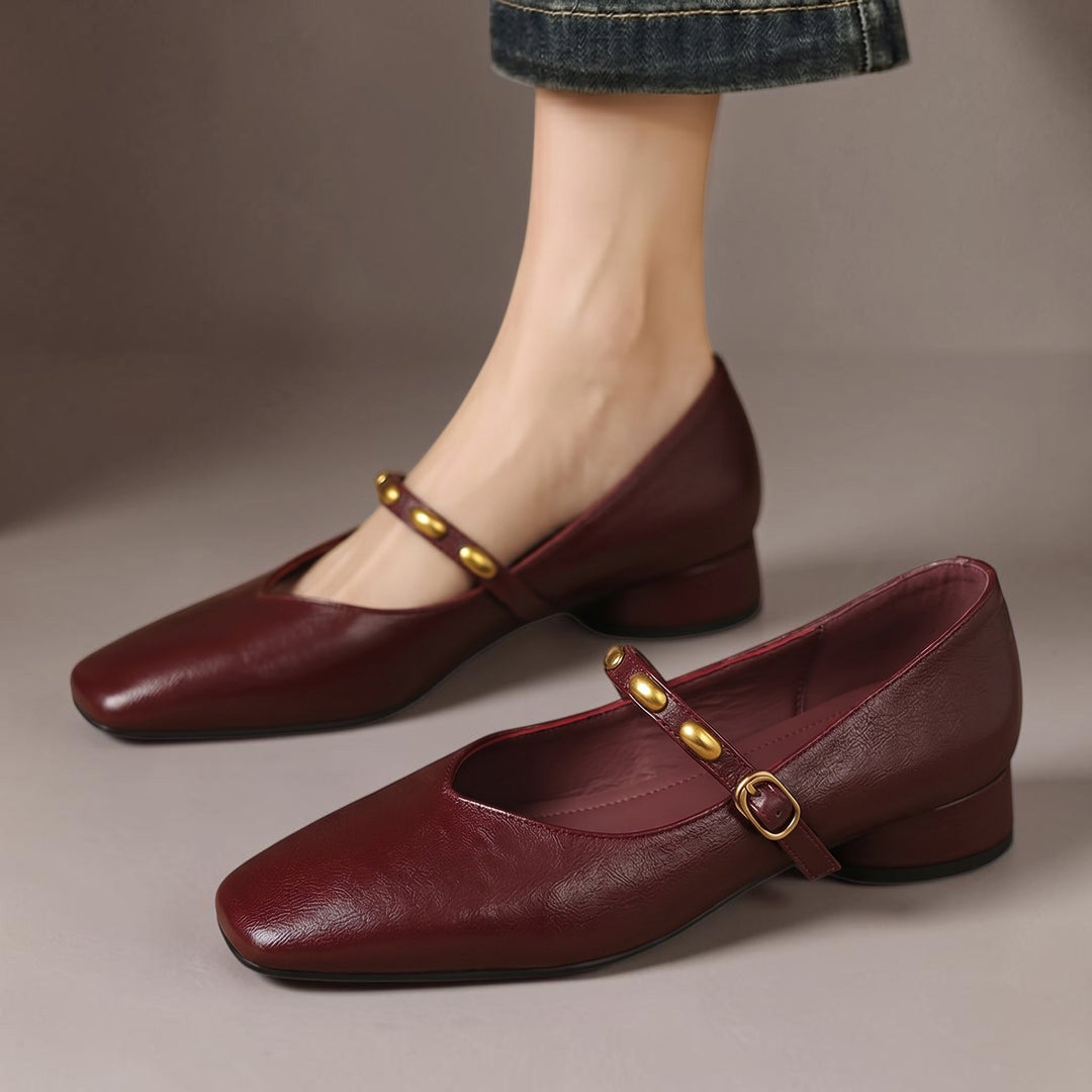 Women's Beaded Strap Leather Mary Jane Flats – Zyra