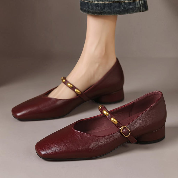 Women's Beaded Strap Leather Mary Jane Flats – Zyra
