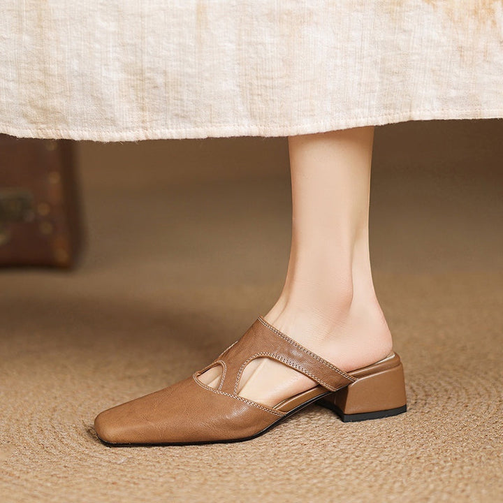 Women's Leather Block Heel Mules – Dessa