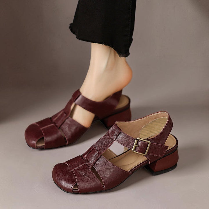 Women's Leather Block Heel Fisherman Shoes – Amaya