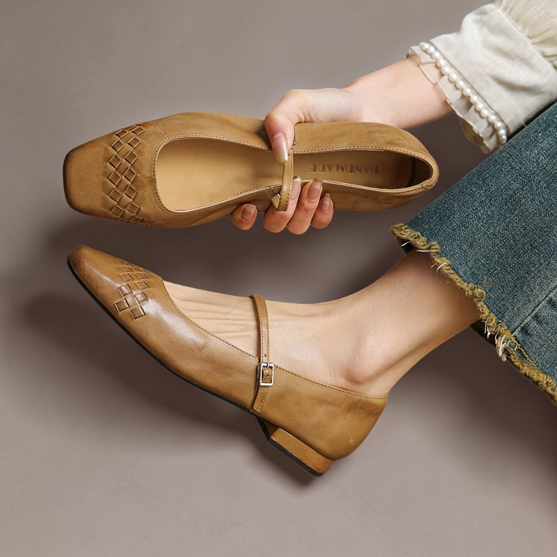 Women's Square Toe Leather Mary Jane Flats – Verity