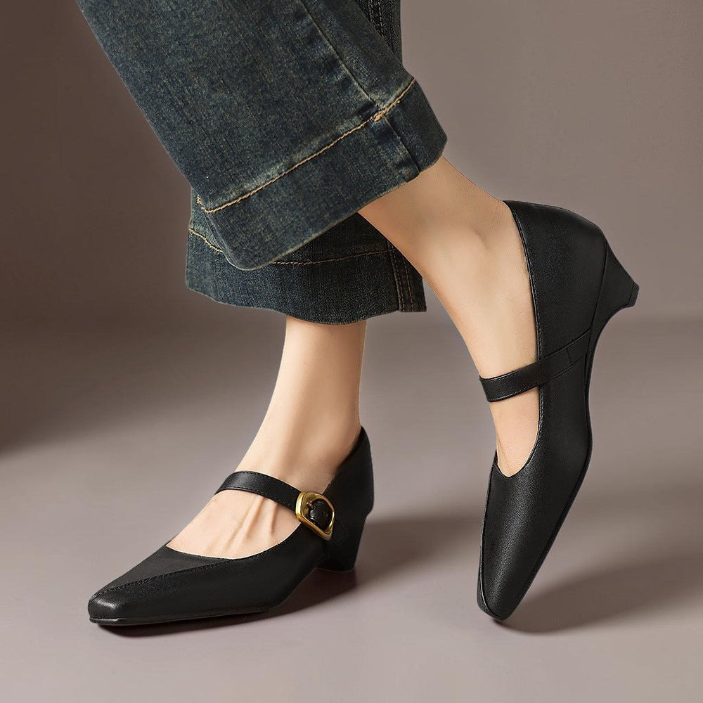 Women's Leather Mary Jane Block Heel Shoes – Zorae