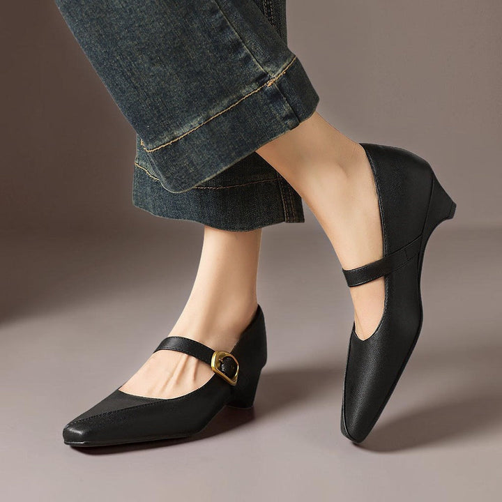 Women's Leather Mary Jane Block Heel Shoes – Zorae