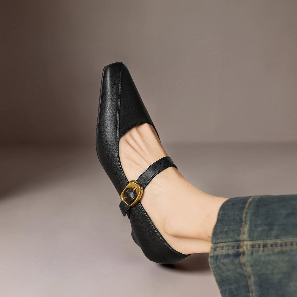 Women's Leather Mary Jane Block Heel Shoes – Zorae