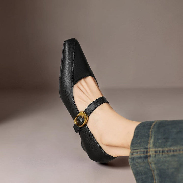 Women's Leather Mary Jane Block Heel Shoes – Zorae