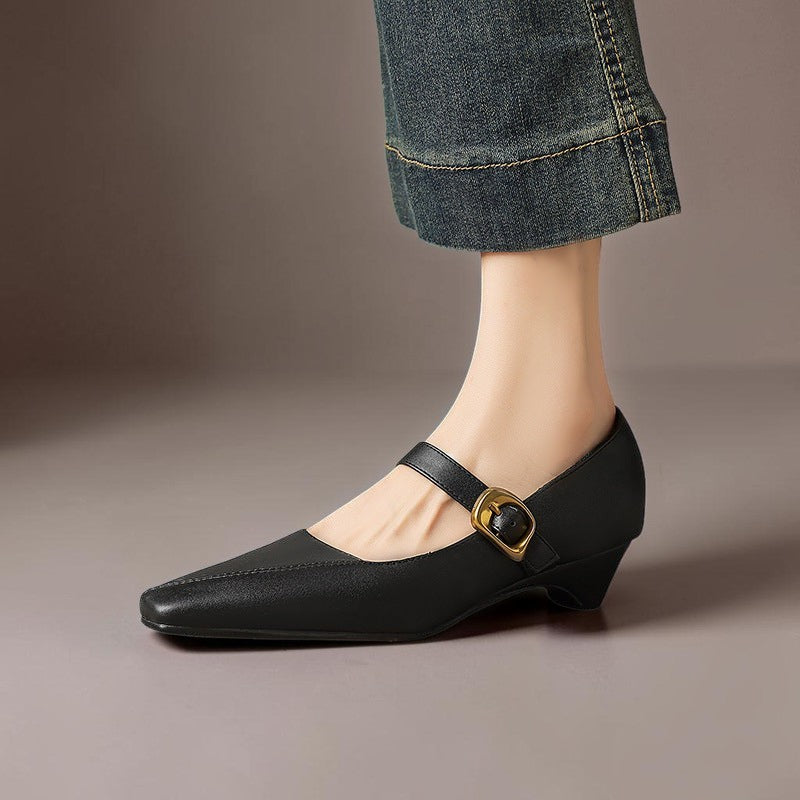 Women's Leather Mary Jane Block Heel Shoes – Zorae