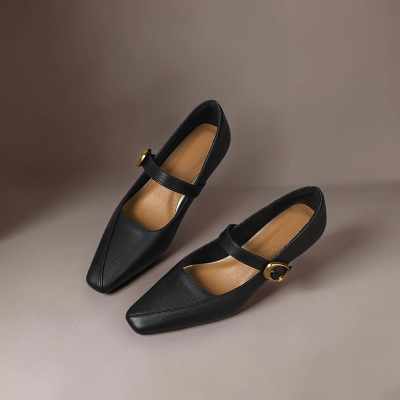 Women's Leather Mary Jane Block Heel Shoes – Zorae