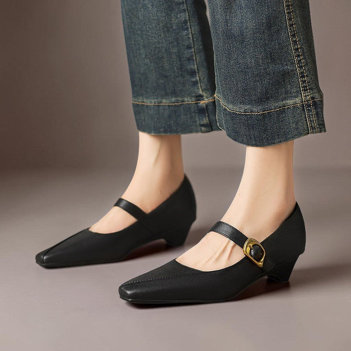 Women's Leather Mary Jane Block Heel Shoes – Zorae