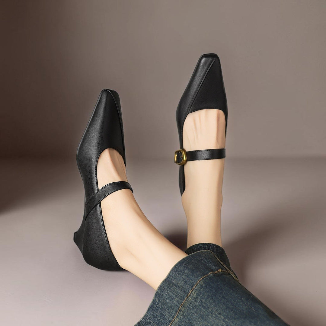 Women's Leather Mary Jane Block Heel Shoes – Zorae