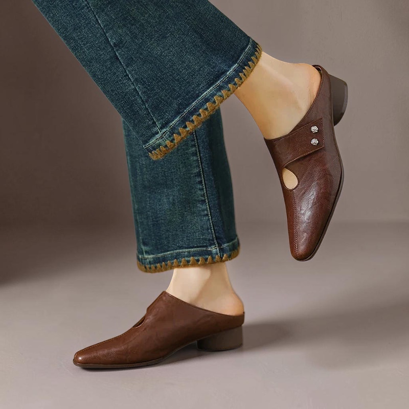 Women's Leather Pointed Toe Mules – Olga