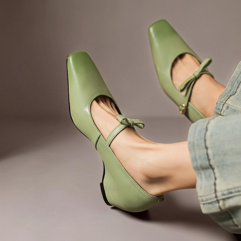 Women's Bow Strap Leather Mary Jane Shoes – Bryony