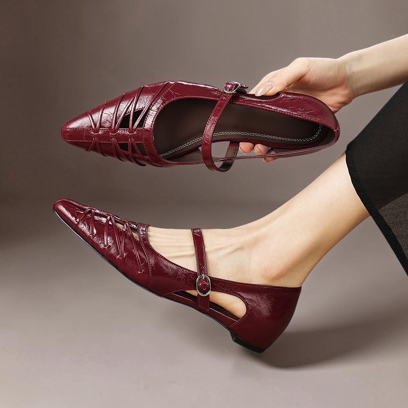 Women's Pointed Cut-Out Mary Jane Flats – Quenby
