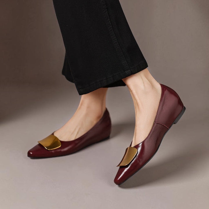 Women's Leather Pointed Flats with Buckle – Lorea