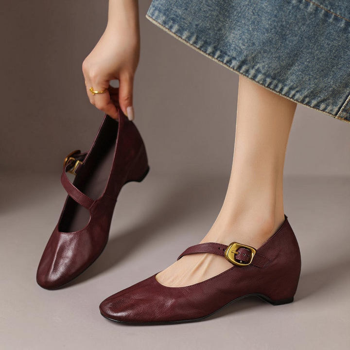 Women's Round Toe Leather Mary Jane Flats – Quira