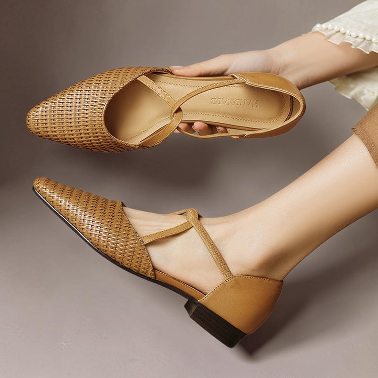 Women's Woven Leather T-Bar Flats – Dona