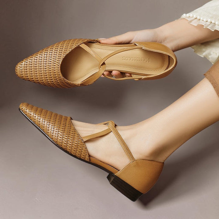 Women's Woven Leather T-Bar Flats – Dona