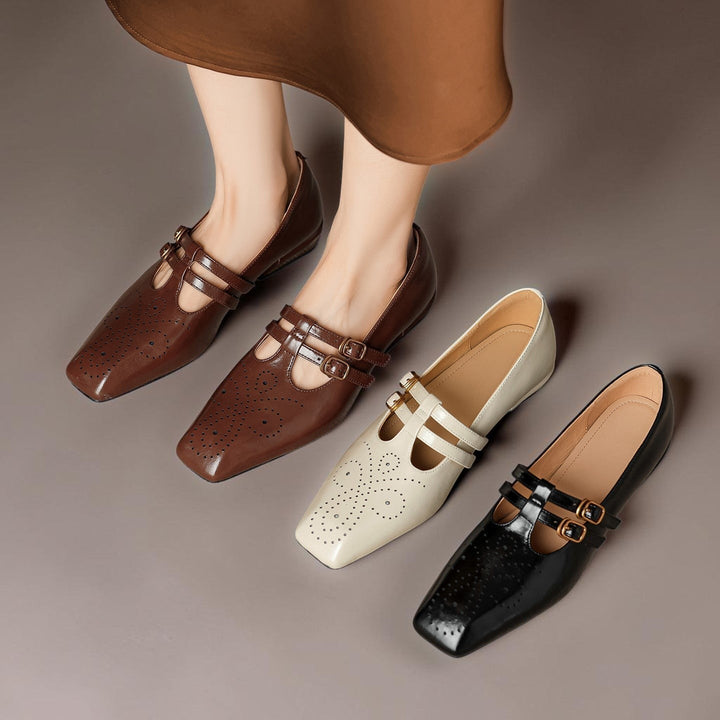 Women's Brogue Double Strap Mary Jane Shoes – Marisol