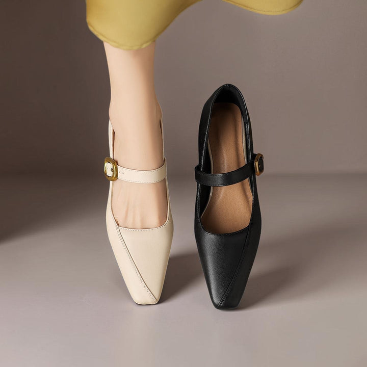 Women's Leather Mary Jane Block Heel Shoes – Zorae