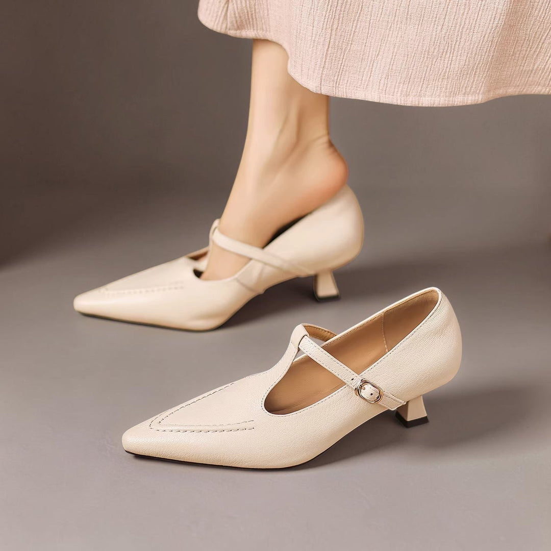 Women's Leather Kitten Heel T-Bar Shoes – Tirea