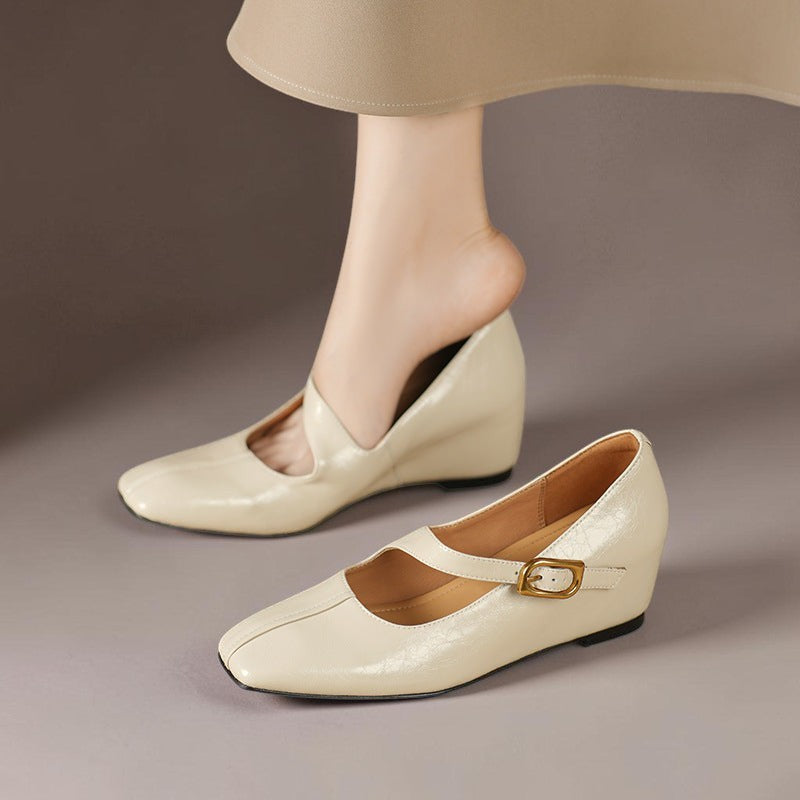 Women's Leather Mary Jane Wedge Shoes – Viora