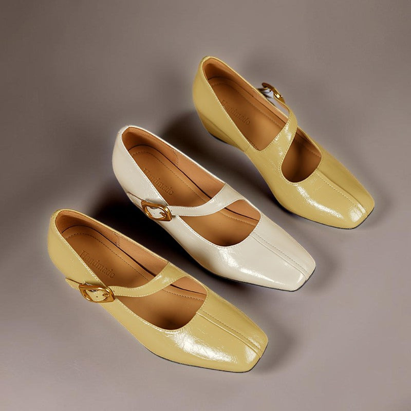 Women's Leather Mary Jane Wedge Shoes – Viora